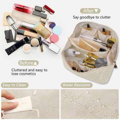 Cosmetic Bag For Women PU Leather Vintage Printing Travel Bag