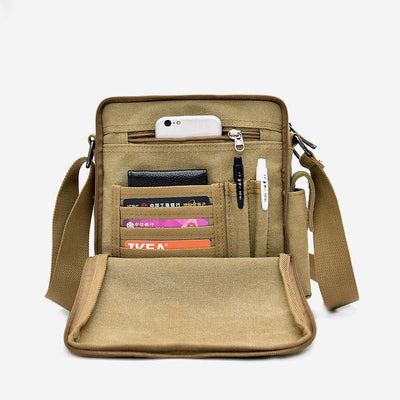 Vintage Canvas Mini Crossbody Shoulder Bag Men Small Purses with Multi-Slot