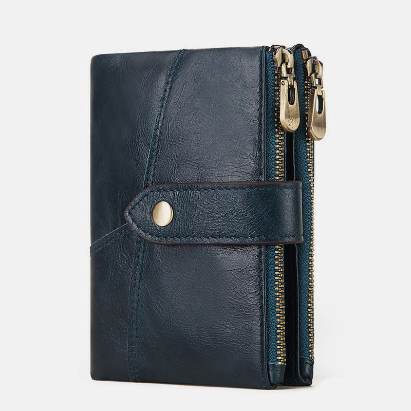 Men's Large Capacity RFID Blocking Leather Wallet with Zipper Pocket