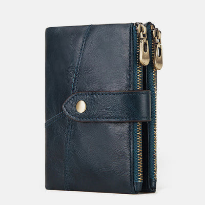 Men's Large Capacity RFID Blocking Leather Wallet with Zipper Pocket
