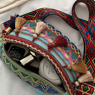 Folk Custom Sling Bag Women Tassel Crossbody Chest Bag