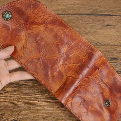 Retro Bifold Wallet Pouch for Women Men Cowhide Leather Small Coin Purse