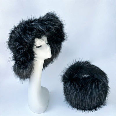 Faux Fur Soft Hat Bag Set For Women Winter Dating