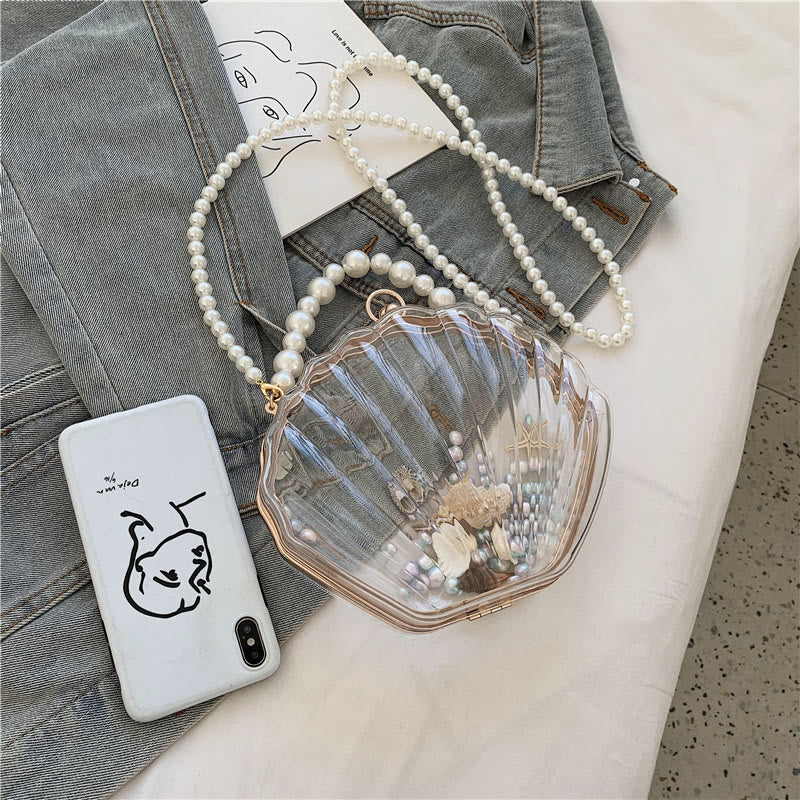 Crossbody Bag For Women Clip Pearl Chain Transparent Bag