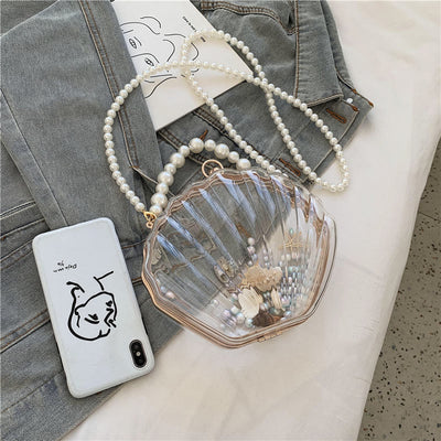 Crossbody Bag For Women Clip Pearl Chain Transparent Bag