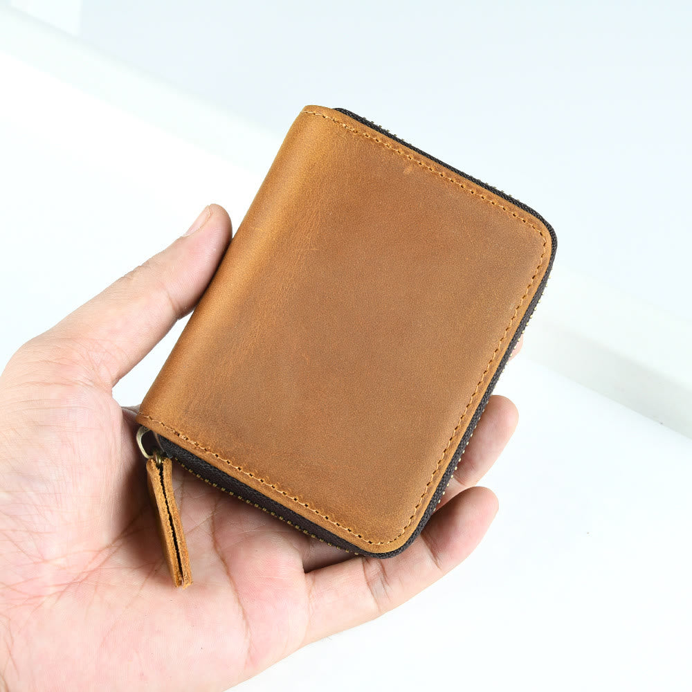 Retro Short Wallet Genuine Leather Multiple Slots Organ Card Holder