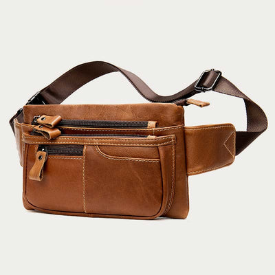 Men Classic Leather Sling Bag Waist Bag with Ajustable Strap