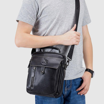 Large Capacity Real Leather Messenger Bag Crossbody Shoulder Purse Fit 9.7in iPad