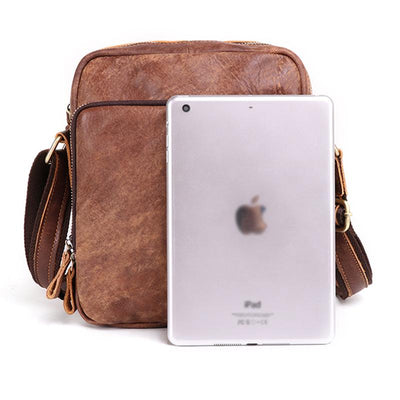 Men's Genuine Leather Triple Zip Classic Crossbody Bag