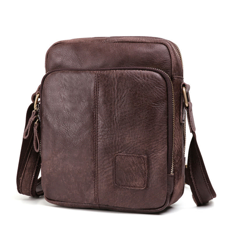Men's Genuine Leather Triple Zip Classic Crossbody Bag