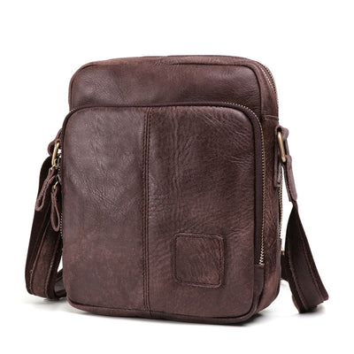 Men's Genuine Leather Triple Zip Classic Crossbody Bag