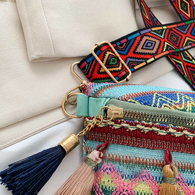 Folk Custom Sling Bag Women Tassel Crossbody Chest Bag