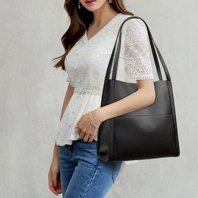 Women Minimalist Tote Classic Genuine Leather Large Underarm Bag