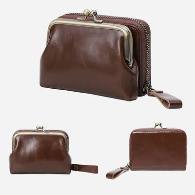 Genuine Leather Coin Purse Pouch Wallet Change Purse with Detachable Pocket