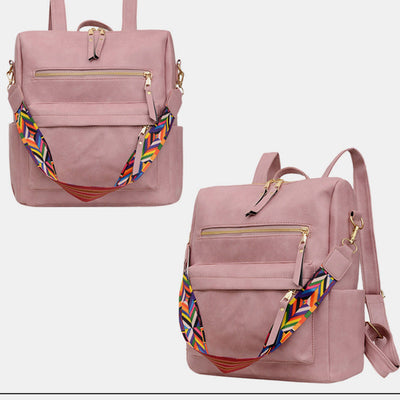 Multifunciton Casual Women Rucksack Daypack Leather Plaid Backpack With Shoulder Strap