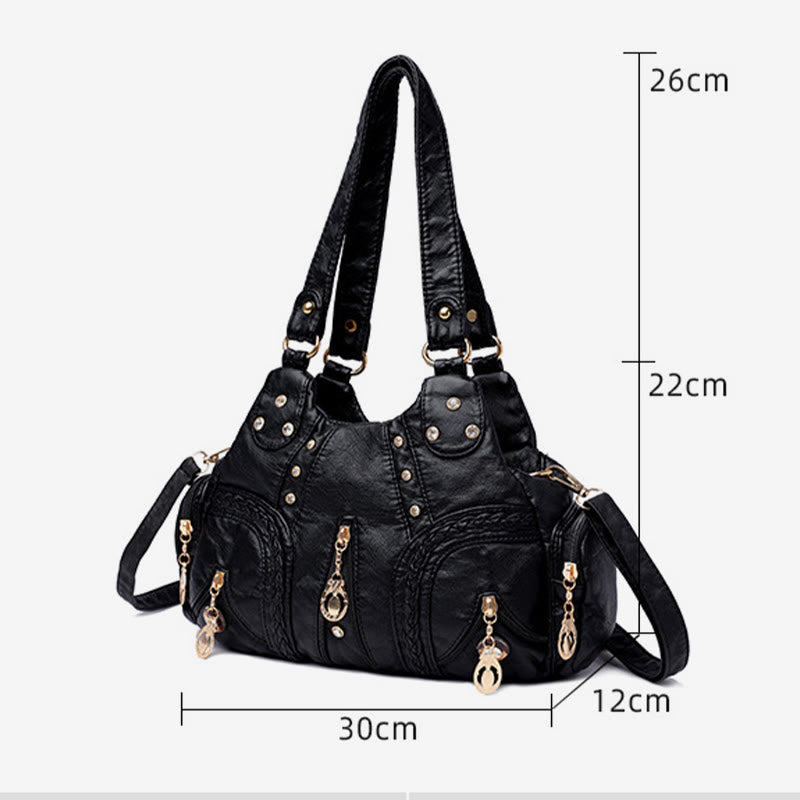 Multiple Pocket Shoulder Bag Women Colorful Large Leather Crossbody Purse
