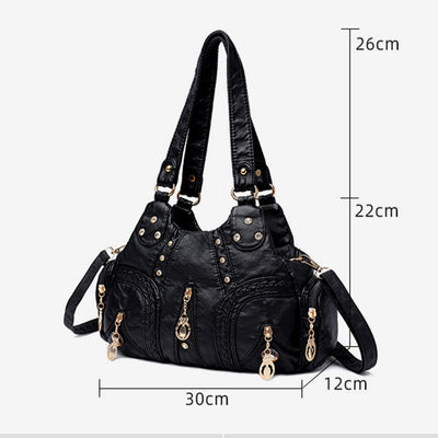 Multiple Pocket Shoulder Bag Women Colorful Large Leather Crossbody Purse