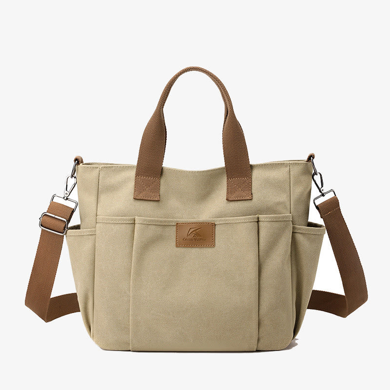 Women Canvas Handbag Multi Pocket Durable Crossbody Tote Purse