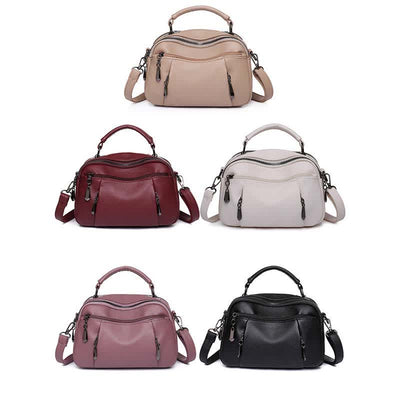 Multi-Pocket Leather Crossbody Purse for Women Small Top Handle Satchel Handbag