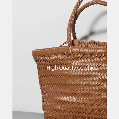Women Soft PU Leather Woven Handbag Handmade Summer Shoulder Bag