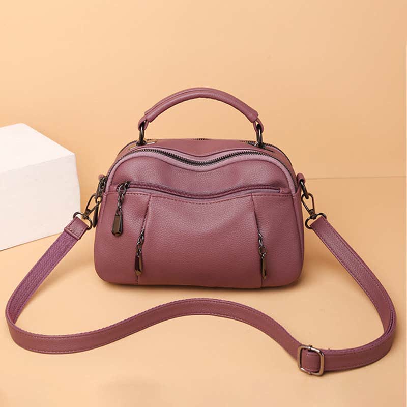 Multi-Pocket Leather Crossbody Purse for Women Small Top Handle Satchel Handbag