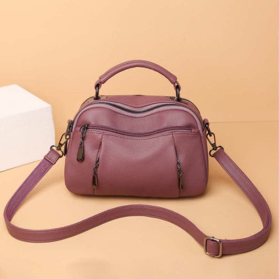 Multi-Pocket Leather Crossbody Purse for Women Small Top Handle Satchel Handbag