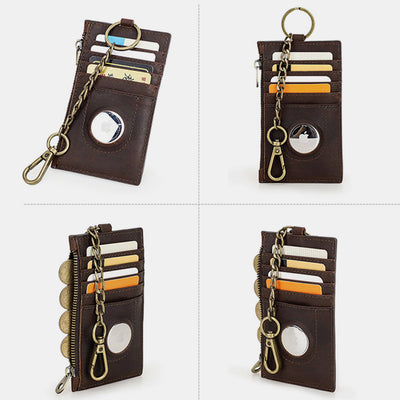 RFID Blocking Genuine Leather Airtag Card Holder Wallet With Chain