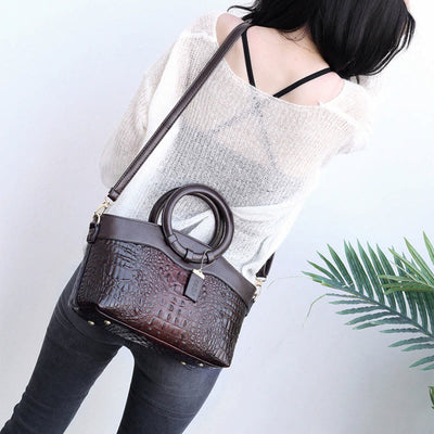 Large Capacity Vintage Embossing Crossbody Bag Top-Handle Bag
