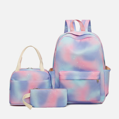 3Pcs Tie-dye Girls Backpack School Bookbag Set Students Women Canvas Daypack