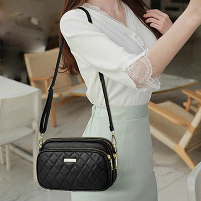 Triple Zip Crossbody Bag Quilted Leather Shoulder Purse for Women