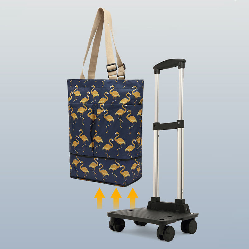 Tote Bag For Women Shopping Folding Removable Wheel Cart