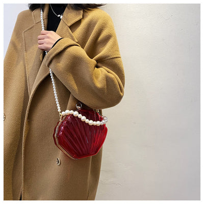 Crossbody Bag For Women Clip Pearl Chain Transparent Bag