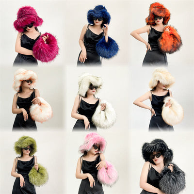 Faux Fur Soft Hat Bag Set For Women Winter Dating