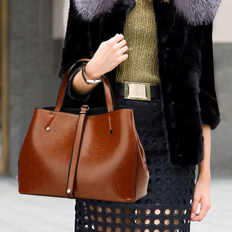 Minimalist Tote Pure Color Leather Crossbody Handbag For Women