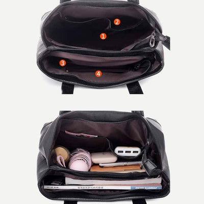 Women's Double Compartment Soft Faux Leather Tote Handbag Shoulder Bag Purse