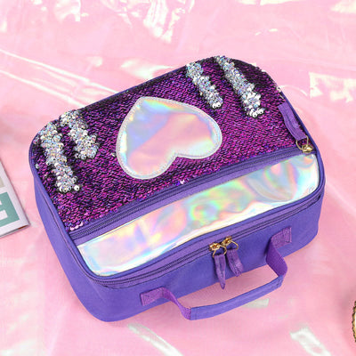 Lunch Bag For Children Glitter Heart Pattern Insulated Bag