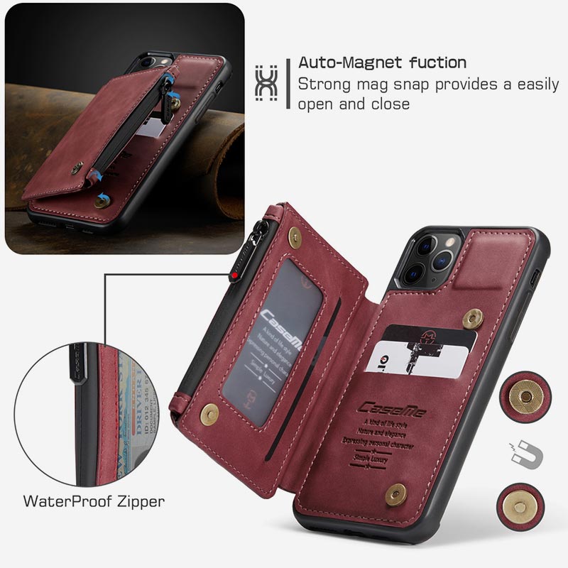 2 IN 1 Anti-theft RFID Phone Bag Wallet Smartphone Case Compatible with iPhone