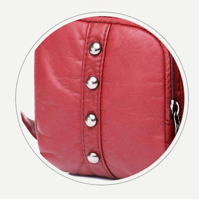 Mulit-Pocket Crossbody Purse for Women Retro Rivets Leather Shoulder Handbag