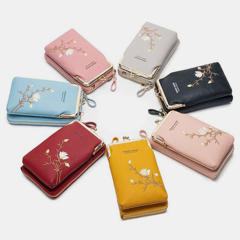 Multi-Slot Elegant Floral Embroidery Crossbody Phone Bag