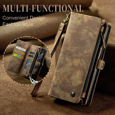 Durable Leather Magnetic Wallet Case for Z Fold 4 with Wrist Strap