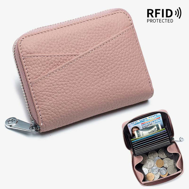 RFID Blocking Zip Around Wallet Small Card Holder Coin Purse Change Pouch