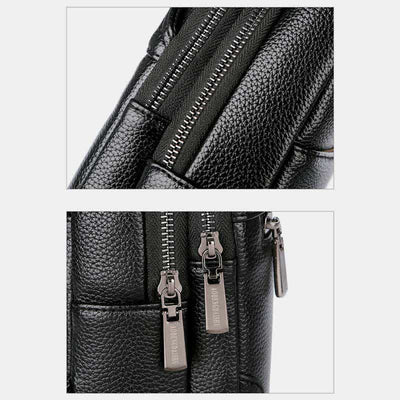 Multiple Pockets Leather Sling Chest Bag for Men with USB Charging Port