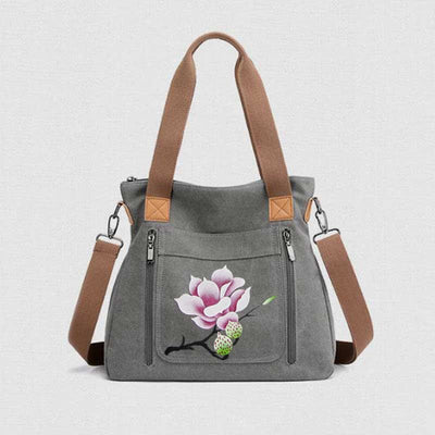 Floral Print Canvas Handbag for Women Top Handle Satchel Crossbody Bag