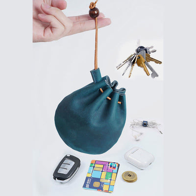 Leather Drawstring Pouch Retro Coin Purse Wallet for Women Men