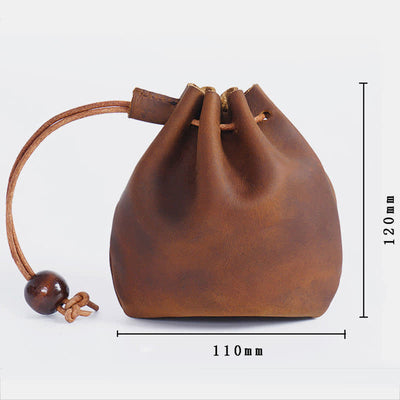 Leather Drawstring Pouch Retro Coin Purse Wallet for Women Men