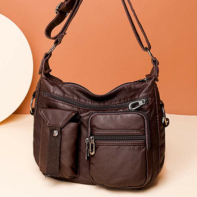 Women Soft Leather Crossbody Purse Double Compartment Roomy Handbag Shoulder Bag