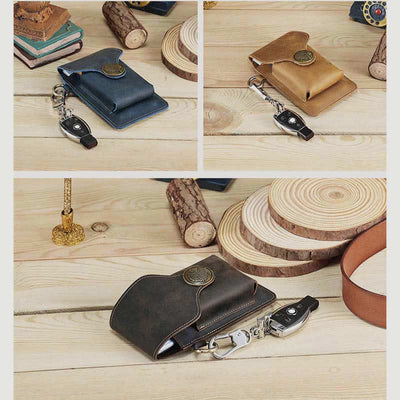 Vintage Leather Flip Phone Bag Belt Pouch with Cigarette Pocket - image 7