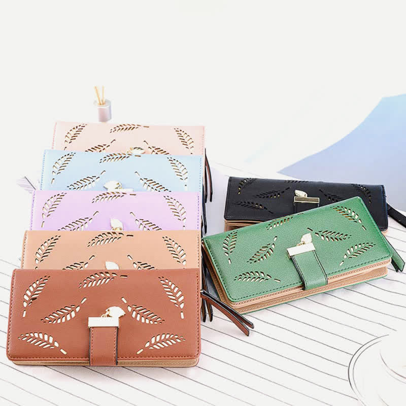 Large Leather Wallet for Women Hollow Out Long Ladies Clutch