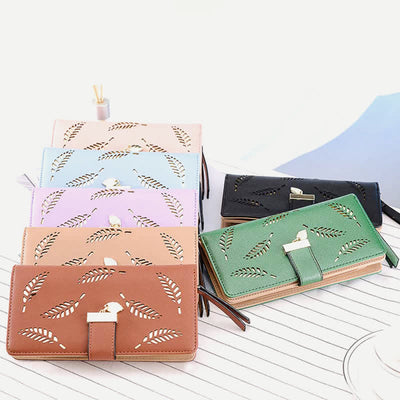 Large Leather Wallet for Women Hollow Out Long Ladies Clutch
