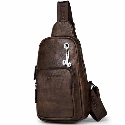 Men's Leather Sling Bag Chest Bag One Shoulder Backpack Crossbody Bag